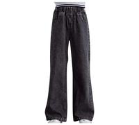 Jean Ample Ado Fille Taille élastique 4-16 Ans Pantalon Droit Fluide Enfants Filles Pantalon Denim Large Confortable Baggy Pantalons Large à Jambe Droite Casual Sport Streetwear Jeans