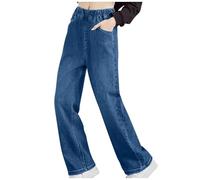 Jean Ample Ado Fille Taille élastique 4-16 Ans Pantalon Droit Fluide Enfants Filles Pantalon Denim Large Confortable Baggy Pantalons Large à Jambe Droite Casual Sport Streetwear Jeans