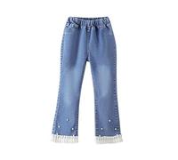 Jean Ample Ado Fille Taille élastique 8-16 Ans Pantalon Droit Fluide Enfants Filles Pantalon Denim Large Confortable Baggy Pantalons Large à Jambe Droite Casual Sport Streetwear Jeans