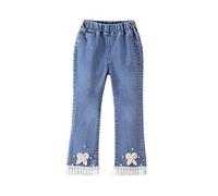 Jean Ample Ado Fille Taille élastique 8-16 Ans Pantalon Droit Fluide Enfants Filles Pantalon Denim Large Confortable Baggy Pantalons Large à Jambe Droite Casual Sport Streetwear Jeans