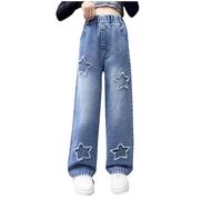 Jean Ample Ado Fille Taille élastique 8-16 Ans Pantalon Droit Fluide Enfants Filles Pantalon Denim Large Confortable Baggy Pantalons Large à Jambe Droite Casual Sport Streetwear Jeans