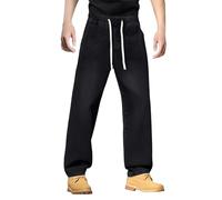 Jean ample extensible pour homme - Large - Style vintage classique - Avec poches latérales - Confortable - Coupe décontractée - Taille élastique - Pantalon décontracté - Pantalon en jean décontracté