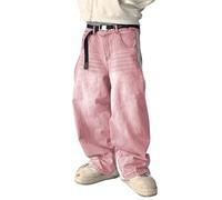 Jean Ample Hip hop pour Homme, Pantalon en Denim à Jambes Larges Style Skater, Coupe décontractée, Pantalon Long, Streetwear Rose, Taille L
