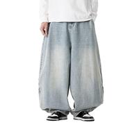 Jean Ample Hip hop pour Homme, Pantalon en Denim à Jambes Larges Style Skater, Coupe décontractée, Pantalon Long, Streetwear, Bleu Clair, Taille L