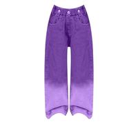 Jean ample pour fille - Pantalon en jean délavé taille haute élastique - Couleurs bonbon - Style évasé - Taille 4-16 ans pour petites filles, violet, 16 ans