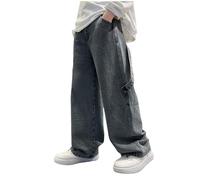 Jean Baggy avec Poches pour Garçons Pants Ample Décontracté Taille élastique Pantalon Décontracté Stretch Long Denims Confortable Simple Streetwear Sport Casual Streetwear (Dark Blue, 9-10 Years)