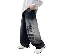 Jean Baggy Décontracté GarçOn Pantalon En Jean à Jambe Large Tendance Vintage Chic Jambe Droite Pantalons Stretch Taille haute Denims Casual Confortable Ado Pant Streetwear pour Été (6-7 Years)