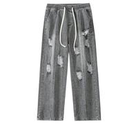 Jean baggy décontracté pour homme avec cordon de serrage à taille élastique et cordon de serrage Y2K, Cendres de cigarette, M