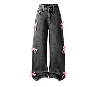 Jean baggy élastique pour fille - Taille haute - Jambes larges - Pantalon d'extérieur large - Pantalon d'extérieur large - Pantalon de loisirs - Mode Hip Hop - Délavé - Streetwear 6-14 ans - Bleu