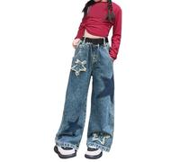 Jean Baggy Enfant Fille Pantalons Cargo en Denim Mode À Taille Élastiquée Fille Jean Bootcut Pants Long avec Poches Classique Rétro Y2k Streetwear 2025 Printemps Été Automne