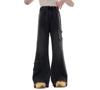 Jean Baggy Enfant Fille Pantalons en Denim Classique Jambe Droite Fille Jean Bootcut Pants Long avec Poches Confortable Vintage Hip Hop Streetwear Sport Printemps Été Automne