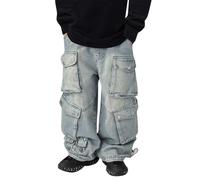 Jean Baggy Enfant Garçon Fille Pantalon en Jean Droit Coupe Ample Taille Élastique Denim Confortable Mode Streetwear Décontracté pour École Loisirs Printemps Été Automne Chat Pâques