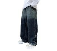 Jean Baggy Enfant Garçon Pantalon en Jean Droit Coupe Ample Taille Élastique Denim Confortable Mode Streetwear Décontracté pour École Loisirs Printemps Été Automne Chat Pâques