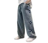 Jean Baggy Enfant Garçon Pantalon en Jean Droit Coupe Ample Taille Élastique Denim Confortable Mode Streetwear Décontracté pour École Loisirs Printemps Été Automne Chat Pâques