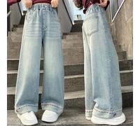 Jean Baggy Enfant Garcon, Pantalon en Jean Tendance pour Filles, Mignon et Original, Taille élastique, Jambes Larges Style décontracté avec Poches