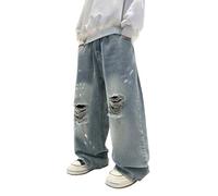 Jean Baggy Enfant Garçon Pantalons Cargo en Denim Ample Jambe Droite Garcon Jean Straight Pants Long avec Poches Classique Vintage Hip Hop Streetwear Sport Printemps Été Automne