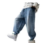 Jean Baggy Enfant Garçon Pantalons en Denim Classique À Taille Élastiquée Garcon Jean Straight Pants Long avec Poches Mode Rétro Hip Hop Streetwear Sport Printemps Été Automne
