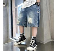 Jean Baggy Enfant, Short en Jean Ample pour garçon, déchiré, avec élastique Doux, Pantalon mi-Long