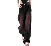 Jean baggy femme denim noir lavage dégradé bordeaux rouge taille classique coupe jambe large fluide streetwear Y2K skate décontracté sortie ville festival tenue mode féminine cache rondeur hanches