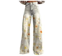 Jean Baggy Femme y2k année 80 Vintage Jean Taille Haute Jambe Large Ample Pantalon Large Femme Fluide Grande Taille Semi-évasée en Denim jeam Wide Leg Hanche Classiques Tendance (Light Yellow, L)