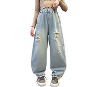 Jean Baggy Fille Pantalons Cargo en Denim Décontracté À Jambe Large Fille Jean Straight Pants Long avec Poches Classique Vintage Hip Hop Streetwear Outdoor Printemps Automne