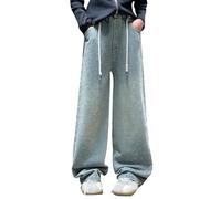 Jean Baggy Fille Pantalons Cargo en Denim Loisirs Taille Élastique Fille Jean Bootcut Pants Long avec Poches Classique Vintage Hip Hop Streetwear Sport Printemps Automne