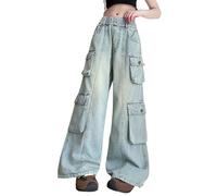 Jean Baggy Fille Pantalons en Denim Large À Jambe Large Ado Fille Jean Bootcut Pants Long avec Poches Décontracté Vintage Y2k Streetwear Sport Printemps Été Automne