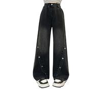 Jean Baggy Fille Pantalons en Denim Mode Jambe Droite Ado Fille Jean Straight Pants Long avec Poches Classique Rétro Hip Hop Streetwear 2025 Printemps Été Automne