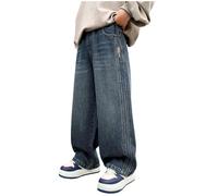 Jean Baggy Garçon à Taille Élastiquée Jeans Pantalon En Jean à Jambe Large Tendance Élastique Taille Pantalon Large Denim Confortable Simple Streetwear Vintage Streetwear pour (Blue, 5-6 Years)