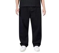 Jean baggy hip hop pour homme - Coupe ample - Coupe décontractée - Taille élastique - Grande taille - Jambes droites - Denim - Pantalon adolescent et garçon - Streetwear, Noir , 44