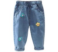 Jean baggy pour bébé fille motif floral mignon jeans taille élastique infantile bleu jeans avec poche pantalon décontracté pantalon printemps été, b, 3-9 mois