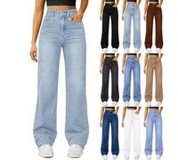Jean baggy pour femme, pantalon en jean long et large, taille haute, coupe droite, pantalon surdimensionné pour filles et adolescentes, pantalon en denim ample élégant et décontracté, Bleu clair/B, S