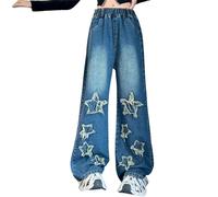 Jean baggy pour fille - Jambes larges - Pantalon de jogging confortable - Pantalon de loisirs Y2K rétro - Pantalon en denim - Taille élastique - Pantalon streetwear - Pantalon d'extérieur - Pantalon
