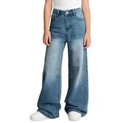 Jean baggy pour filles, style rétro, taille élastique, pour l'école, les adolescentes, l'été, 12 à 16 ans, pantalon en jean vintage droit, jambe large, Y2K, esthétique, mode, streetwear, bleu, 13-14