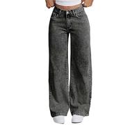 Jean Baggy pour Filles, Taille Haute Élastique et Jambes Larges Pantalon en Denim de Bootcut Ample pour Enfants Pantalons Évasé pour Adolescentes, avec Poches Arrière Brodées (Grey, 11-12 Years)
