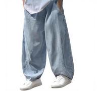 Jean baggy pour garçon - Jambe large - Pantalon cargo délavé - Style vintage - Avec poches - Coupe ample - Pantalon en jean surdimensionné, bleu clair, 9-10 ans