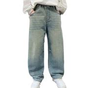 Jean baggy pour garçon - Taille élastique - Pantalon cargo vintage - Jambe droite - Pantalon cargo décontracté pour enfants - Streetwear Y2K avec poches - 4 à 14 ans, bleu clair, 15-16 ans