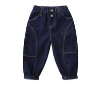 Jean baggy pour garçons avec taille élastique, pantalon délavé, jambe droite, pantalon ample en jean avec poches, pantalon en jean extensible confortable et décontracté pour enfants, bleu, 3-4 ans