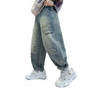 Jean Baggy pour Garçons Pantalon en Jean Enfant Jambes Larges Jambe Droite Jeans Garçons avec Poches Loisirs Taille Haute Pantalons Coupe Ample Hip-Hop Streetwear Pantalon (Light Blue, 5-6 Years)