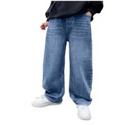 Jean Baggy pour garçons Pantalon en Jean Jambes Larges Poches avec Taille élastique Coupe Ample Stretch Jean Streetwear Jeans de Loisirs Pantalon de Sport Hip-hop Outdoor (Light Blue, 13-14 Years)