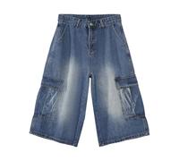 Jean baggy pour homme 3/4 - Style rétro - Vintage - Y2K - Jean décontracté - Coupe ample - Pantalon de jogging - Taille élastique - Pantalon de loisirs - Coupe ample, O bleu., XL