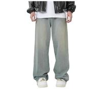 Jean baggy pour homme - Coupe ample - Taille élastique - Pantalon cargo droit - Y2k Streetwear - Vintage - Pour adolescent et garçon, O bleu., L