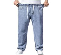 Jean baggy pour homme - Coupe droite - Grandes tailles - Jean extensible - Taille élastique - Pantalon de loisirs classique uni - Pantalon de travail pour homme, bleu clair, XXL