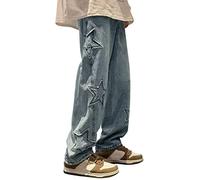 Jean baggy pour homme des années 90 Hip Hop - Stretch - Coupe droite - Coupe droite - Pantalon en jean Y2K - Pantalon pour garçon - Pantalon de streetwear Y2K, bleu, XXXL