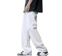 Jean baggy pour homme - Jambe droite - Décontracté - Avec poches - Style patineur Y2K - Style vintage - Coupe ample - Tendance - Streetwear confortable et résistant, blanc, L