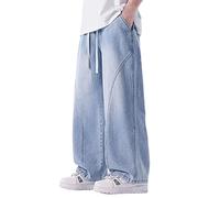 Jean baggy pour homme - Taille élastique avec cordon de serrage - Coupe ample - Pantalon cargo Y2K vintage - Avec poches - Jean évasé - Jambe large - Pantalon de travail décontracté streetwear