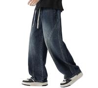 Jean baggy pour homme - Taille élastique avec cordon de serrage - Coupe ample - Pantalon cargo Y2K vintage - Avec poches - Jean évasé - Jambe large - Pantalon de travail décontracté streetwear