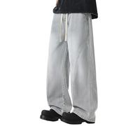 Jean baggy pour homme - Taille élastique avec cordon de serrage - Coupe ample - Pantalon cargo Y2K vintage - Avec poches - Jean évasé - Jambe large - Pantalon de travail décontracté streetwear