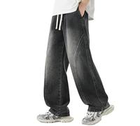 Jean baggy pour homme - Taille élastique avec cordon de serrage - Coupe ample - Pantalon cargo Y2K vintage - Avec poches - Jean évasé - Jambe large - Pantalon de travail décontracté streetwear