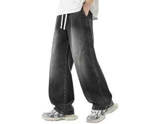 Jean baggy pour homme - Taille élastique avec cordon de serrage - Coupe ample - Pantalon cargo Y2K vintage - Avec poches - Jean évasé - Jambe large - Pantalon de travail décontracté streetwear